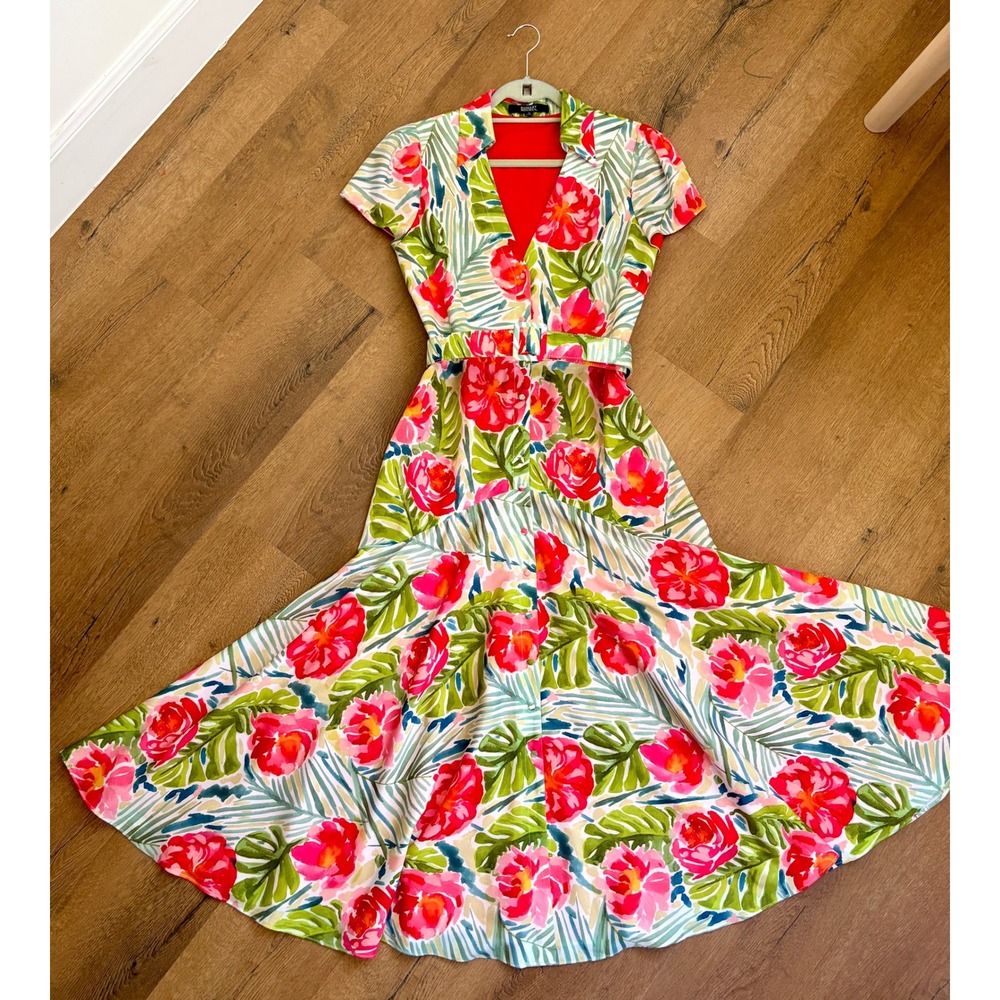 Badgley Mischka Spring 2020 Runway M 8 Tropical Watercolor Floral Belted Dress